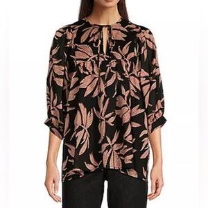 NWT J.Marie Talia Puff Sleeve Tunic Leaf Print Size XL